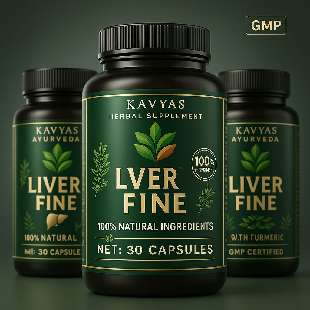 Kavyas Ayurveda Liver Fine – Ayurvedic Liver Detox & Support Capsules – 30 Veg Capsules