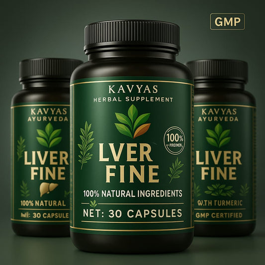 Kavyas Ayurveda Liver Fine – Ayurvedic Liver Detox & Support Capsules – 30 Veg Capsules